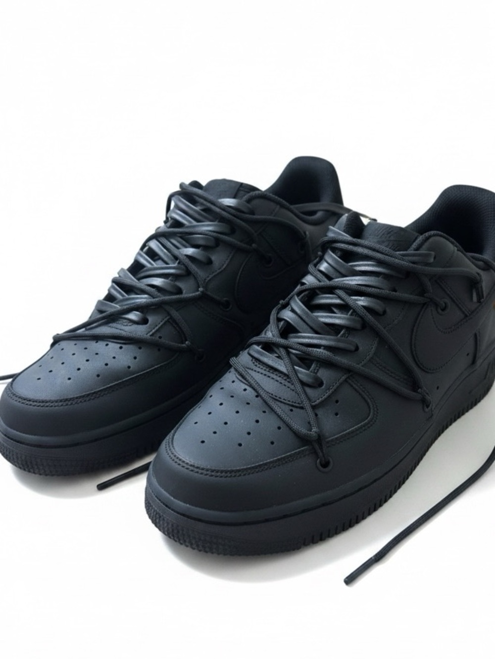 Nike Air Force 1 Low ‘07 Triple Black Custom Bungee Laces Men’s Sneakers CUSTOM